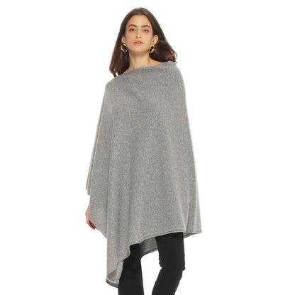 Women's Pure Cashmere Long Poncho Melange Grey