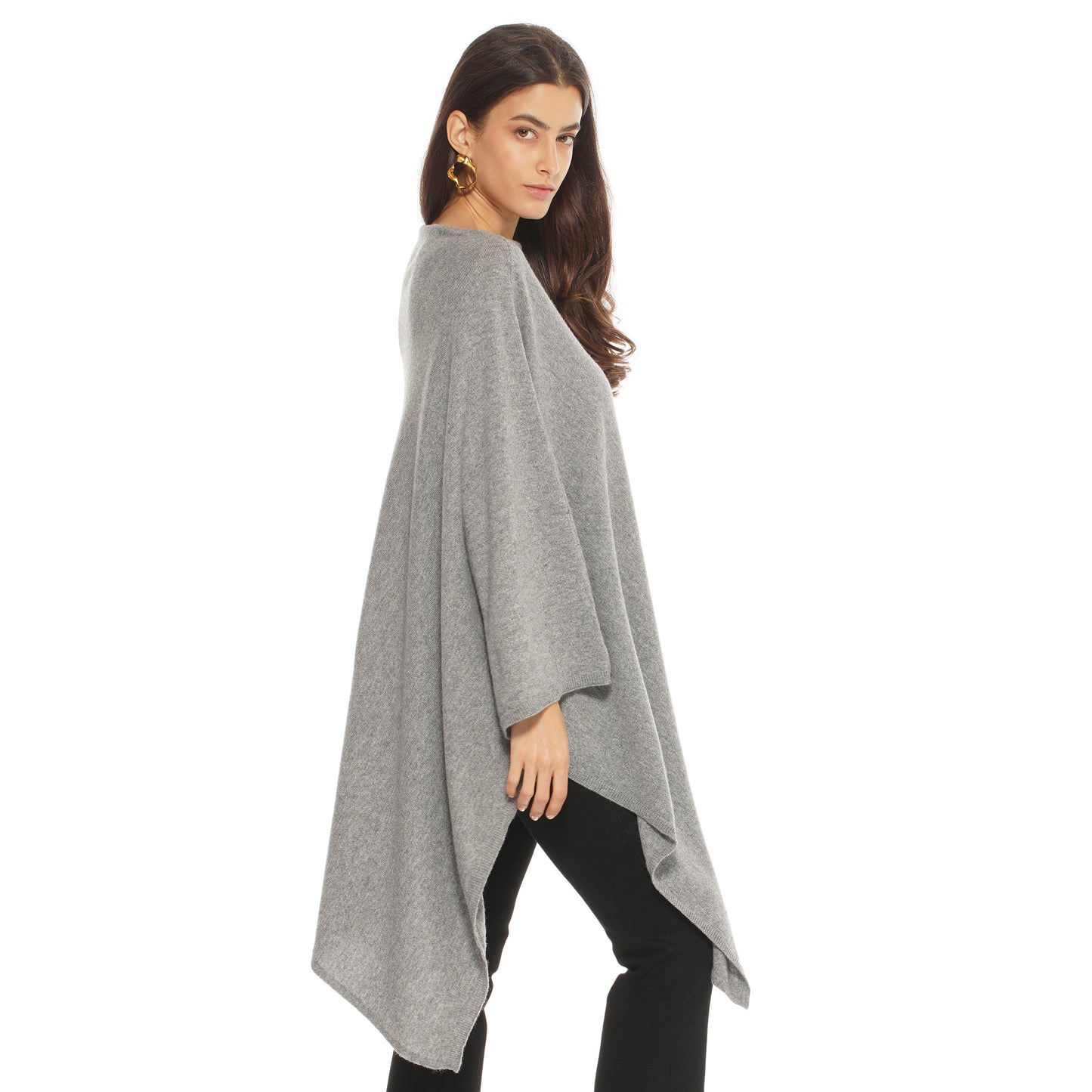 Women's Pure Cashmere Long Poncho Melange Grey