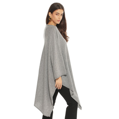 Women's Pure Cashmere Long Poncho Melange Grey