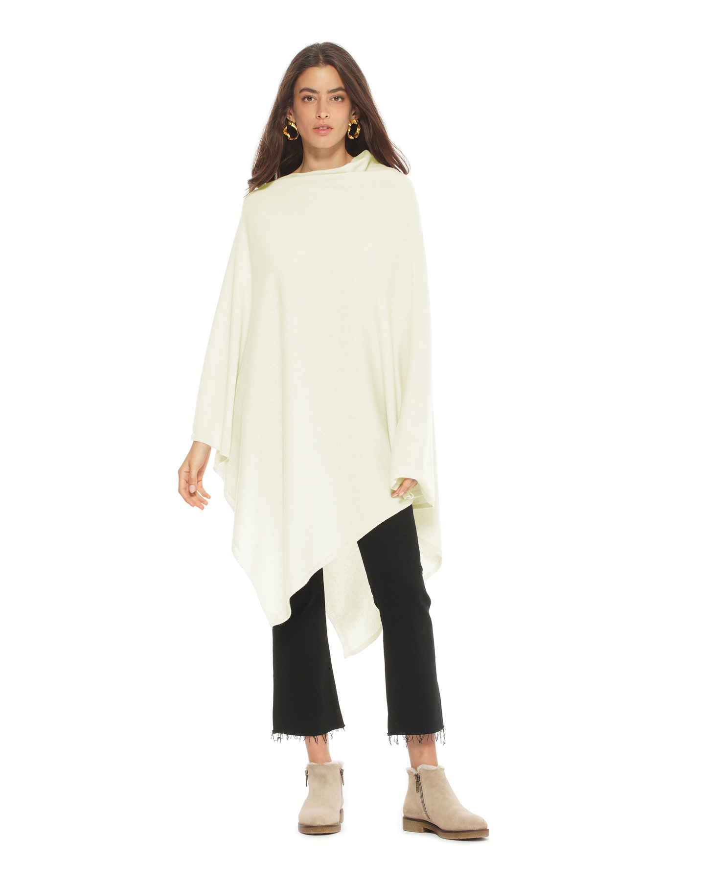 Women's Pure Cashmere Long Poncho Milk White
