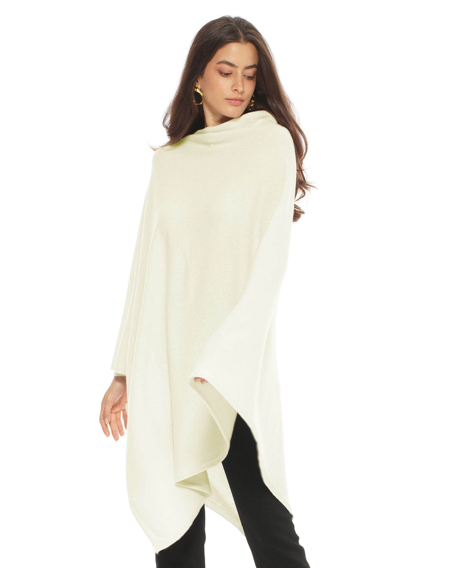 Women's Pure Cashmere Long Poncho Milk White