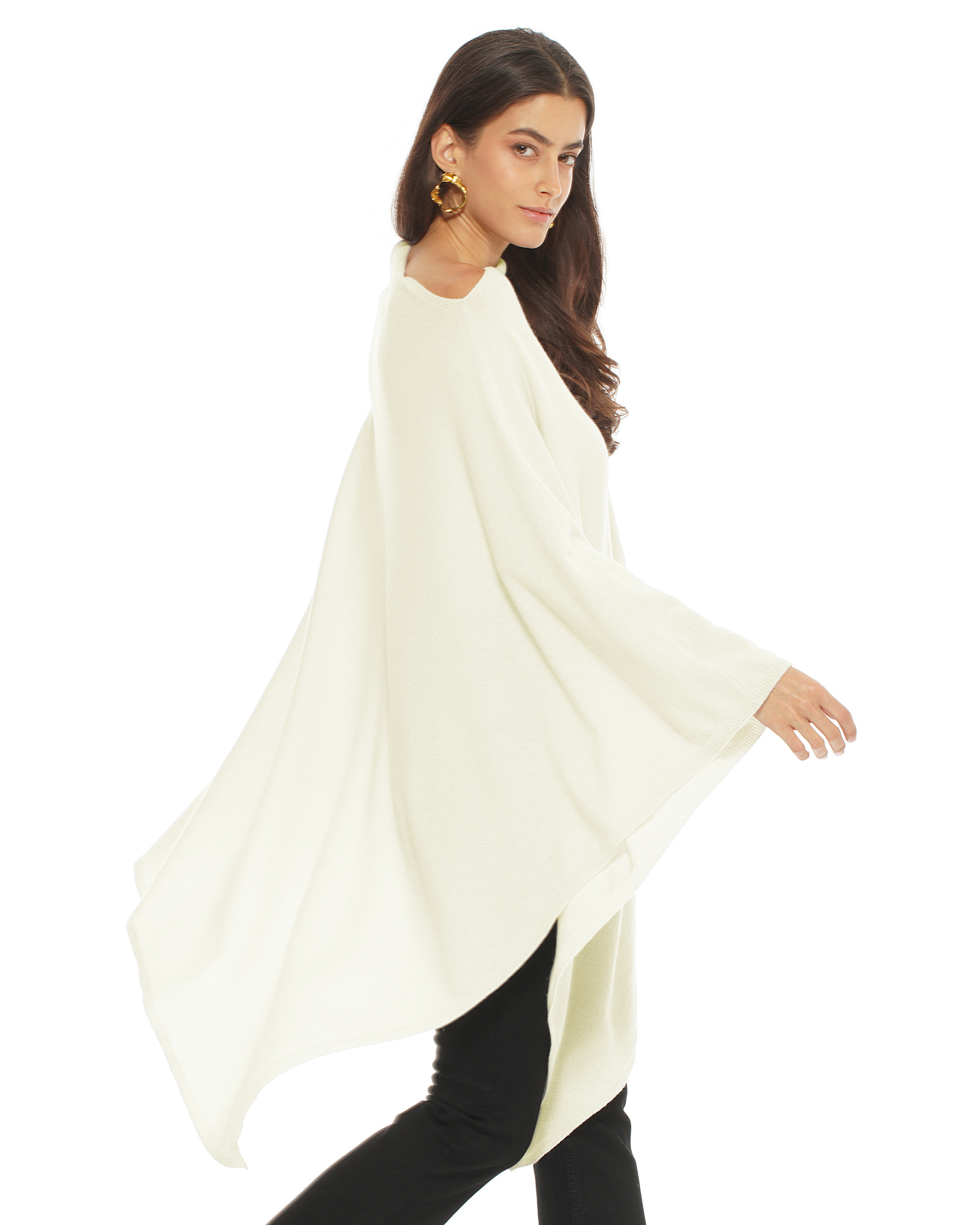 Women's Pure Cashmere Long Poncho Milk White