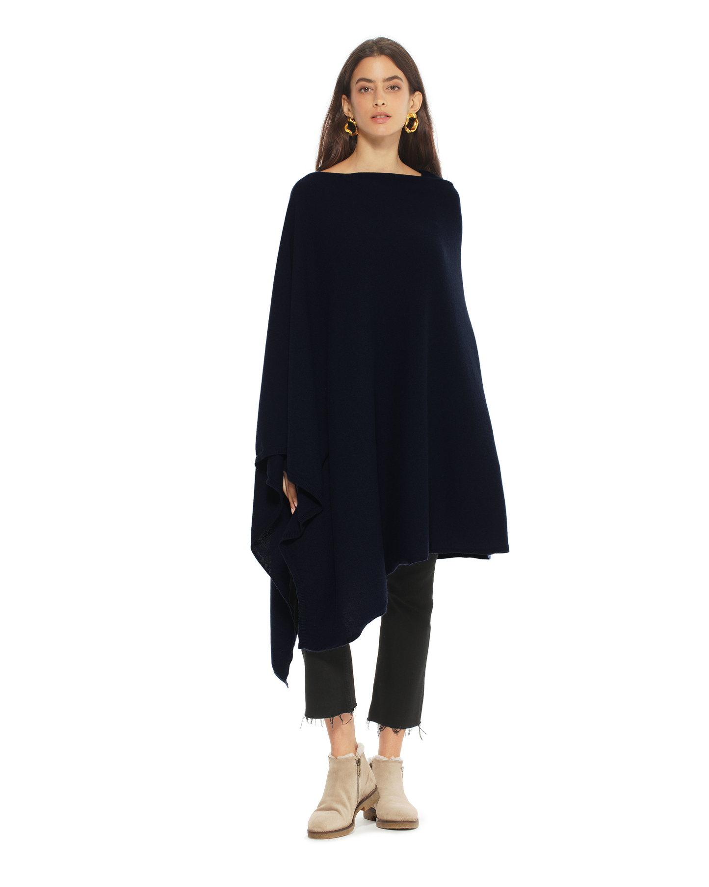 Women's Pure Cashmere Long Poncho Night Blue