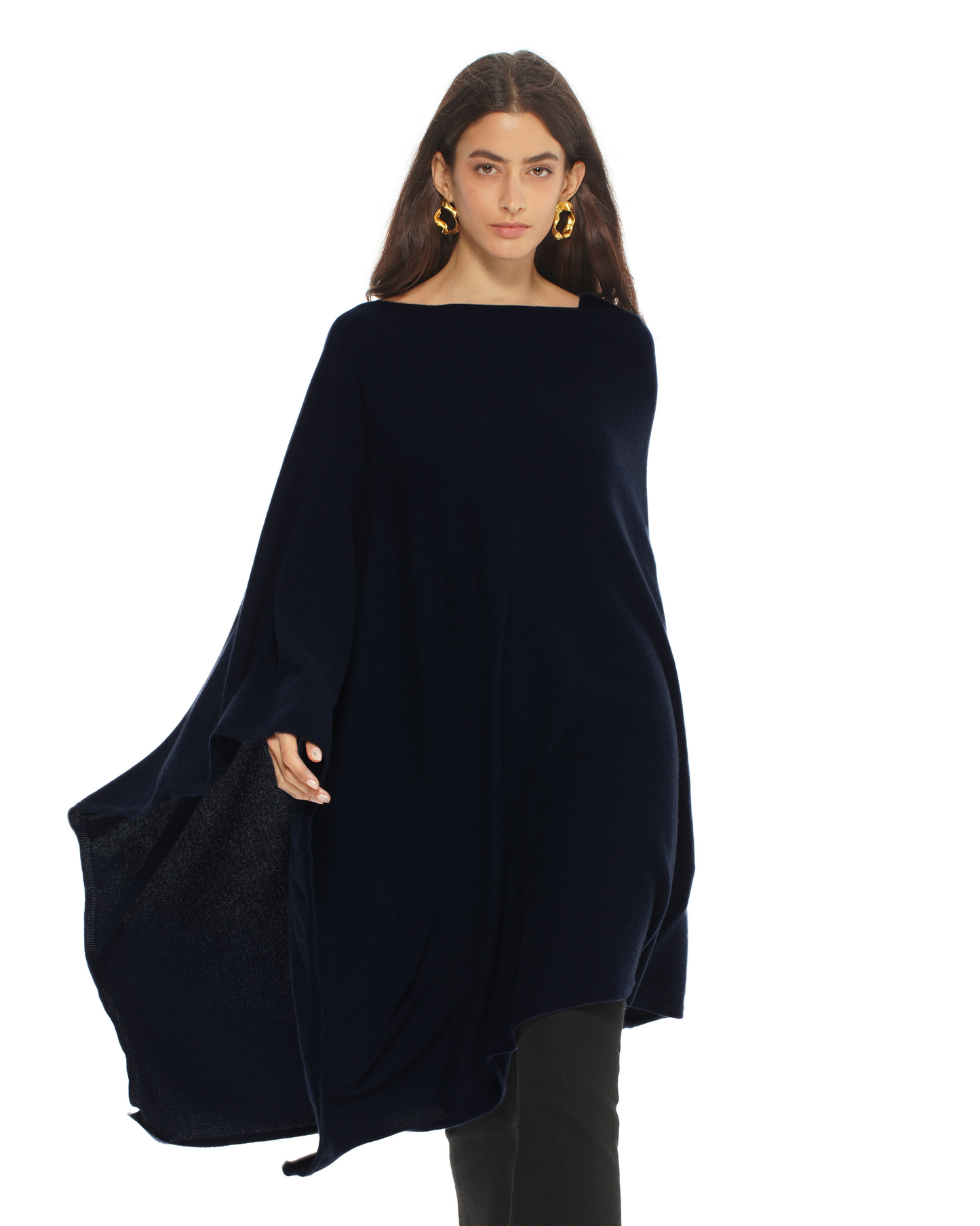 Women's Pure Cashmere Long Poncho Night Blue