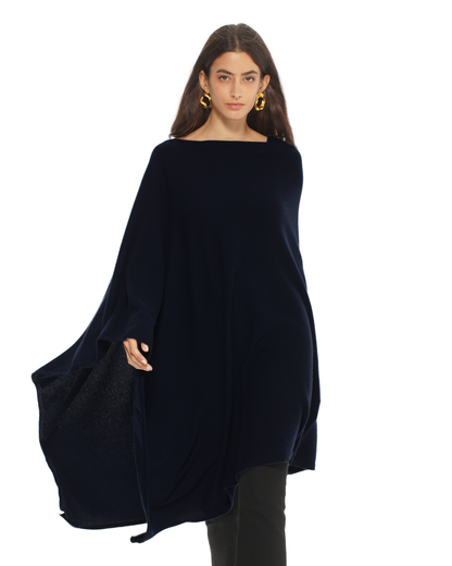 Women's Pure Cashmere Long Poncho Night Blue