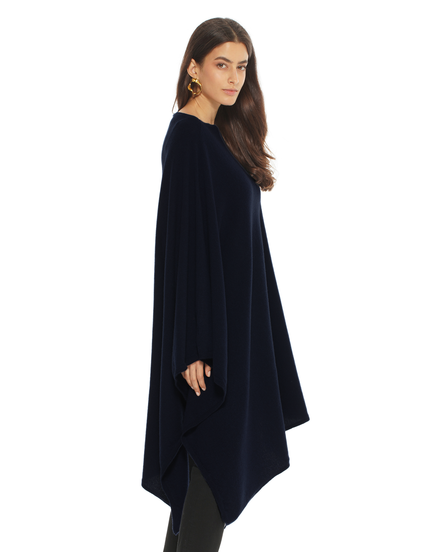Women's Pure Cashmere Long Poncho Night Blue