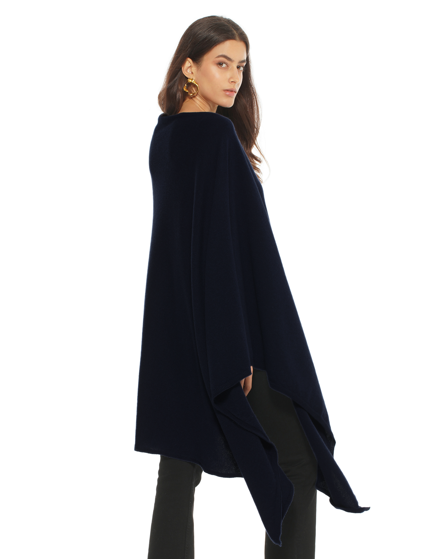 Women's Pure Cashmere Long Poncho Night Blue
