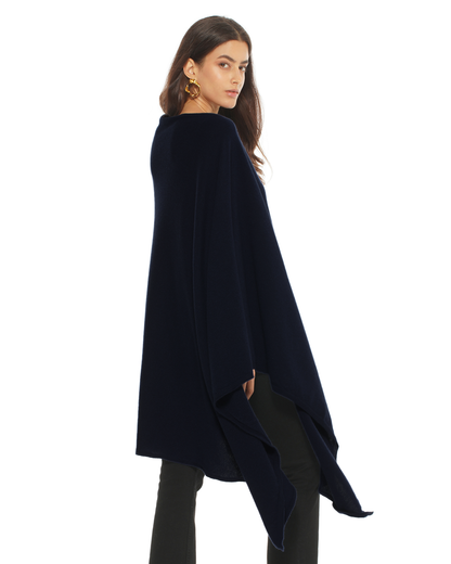 Women's Pure Cashmere Long Poncho Night Blue