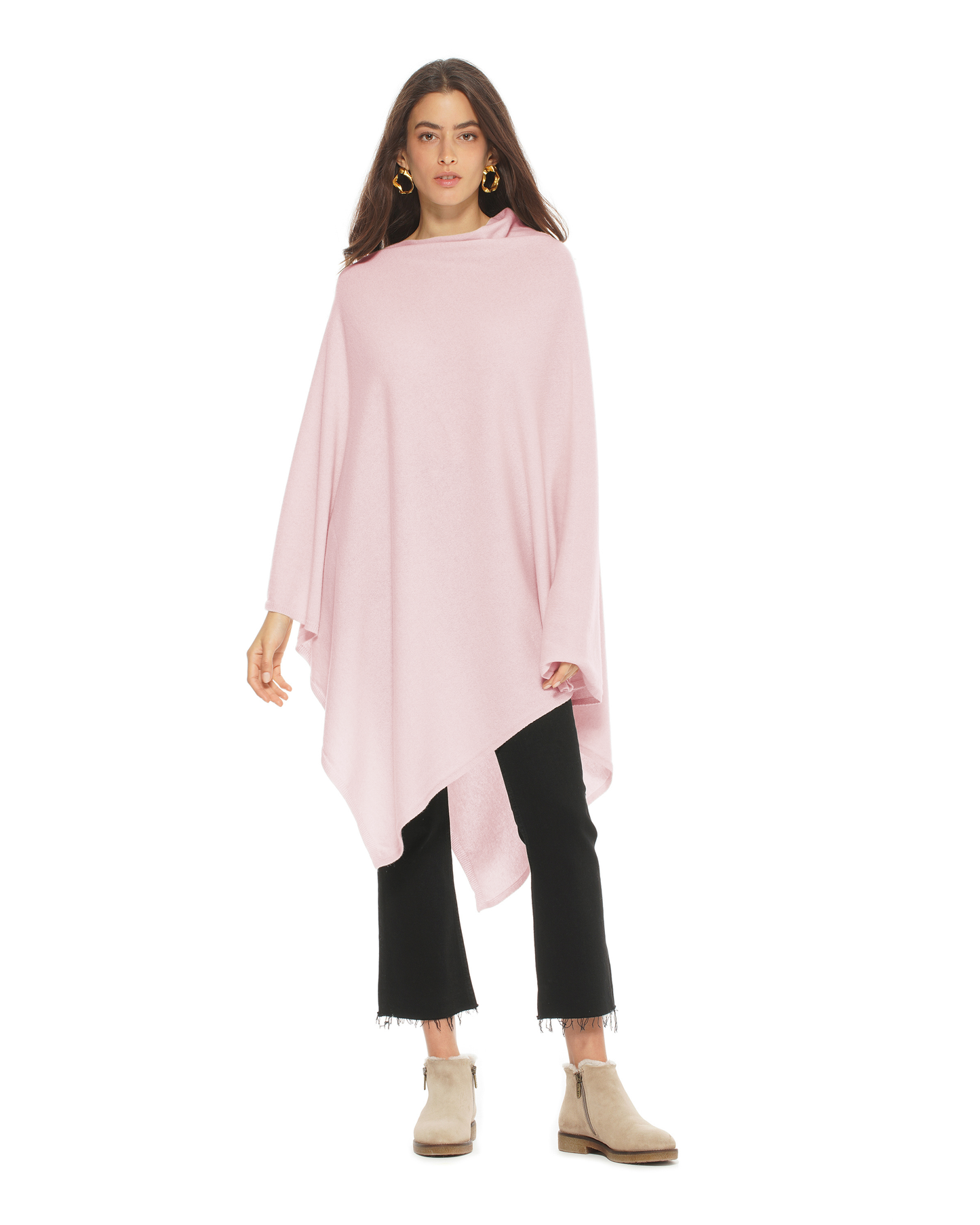 Women's Pure Cashmere Long Poncho Old Rose