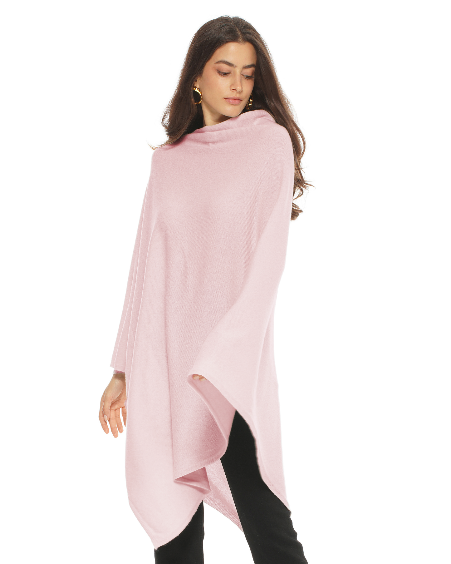 Women's Pure Cashmere Long Poncho Old Rose