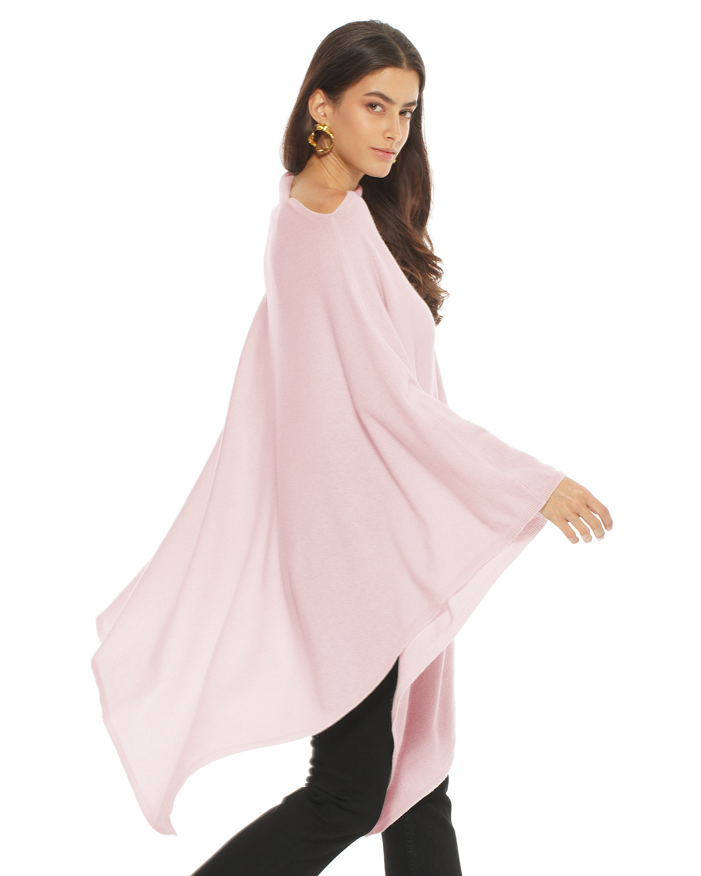 Women's Pure Cashmere Long Poncho Old Rose
