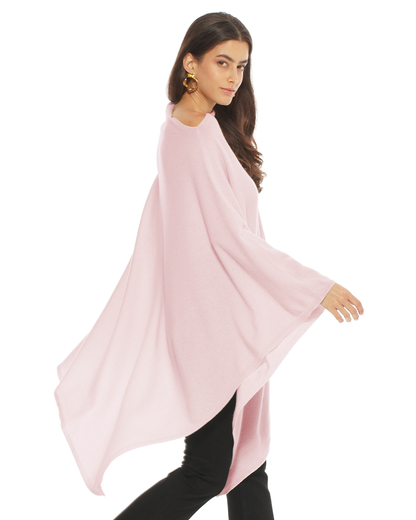 Women's Pure Cashmere Long Poncho Old Rose
