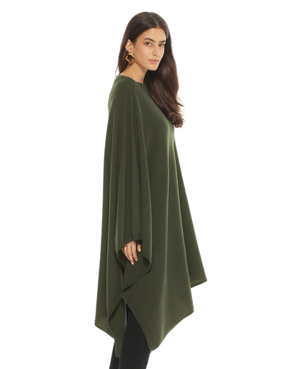 Women's Pure Cashmere Long Poncho Olive Green