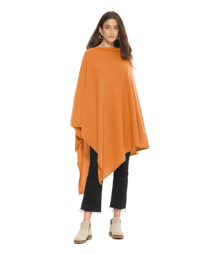 Women's Pure Cashmere Long Poncho Saffron