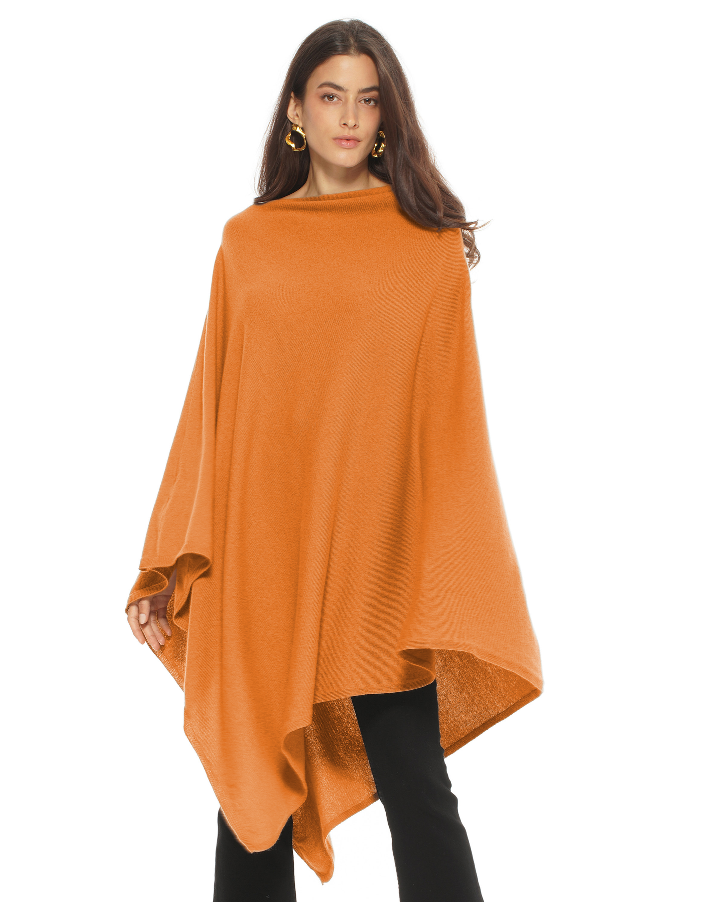 Women's Pure Cashmere Long Poncho Saffron