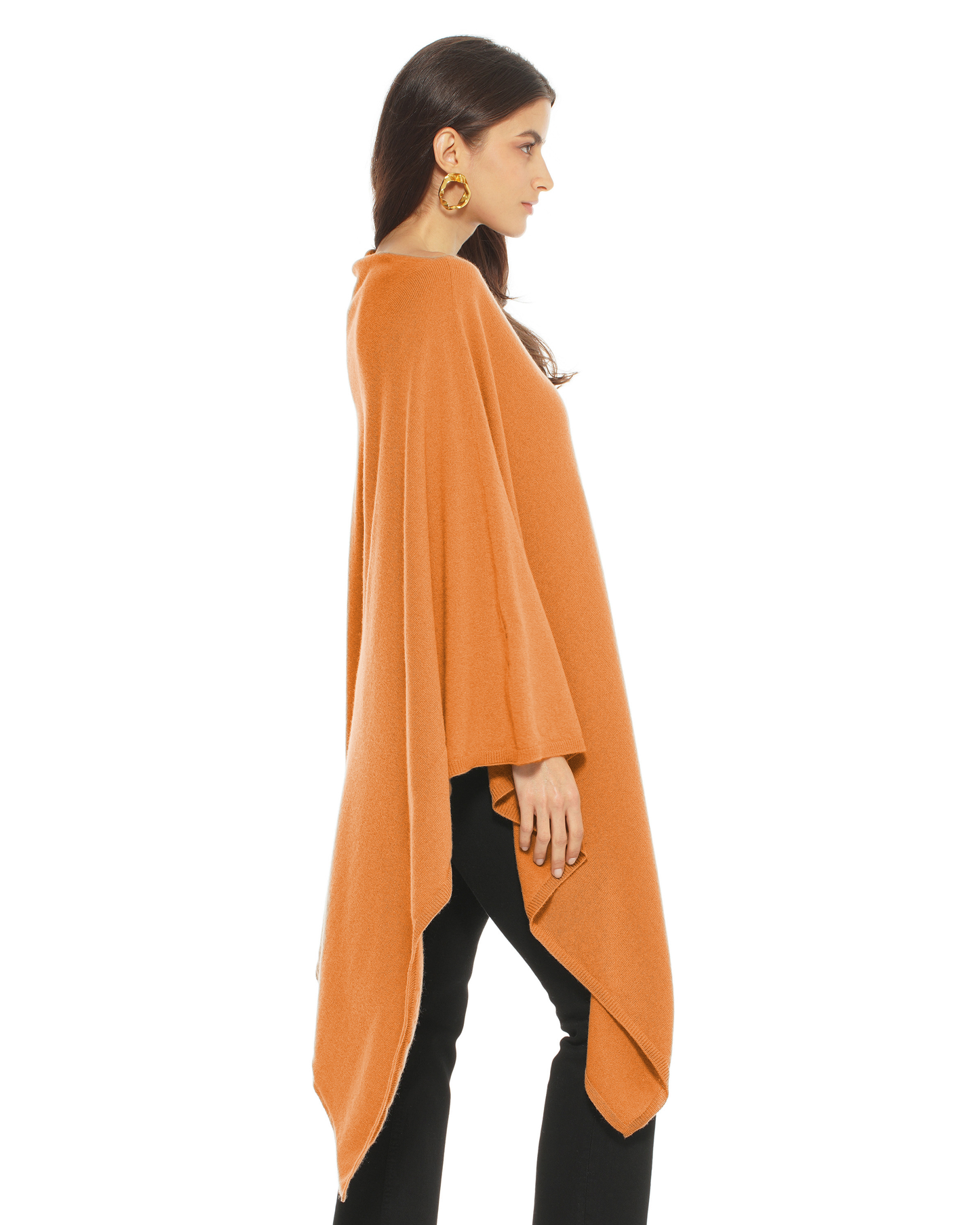 Women's Pure Cashmere Long Poncho Saffron