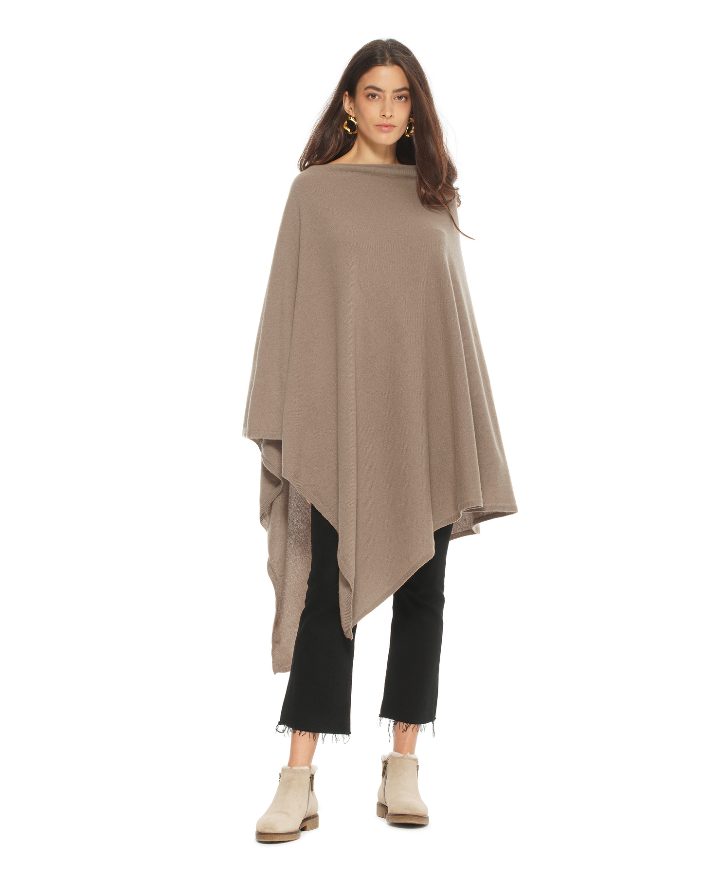 Women's Pure Cashmere Long Poncho Taupe
