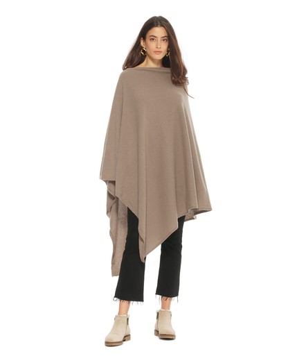 Women's Pure Cashmere Long Poncho Taupe