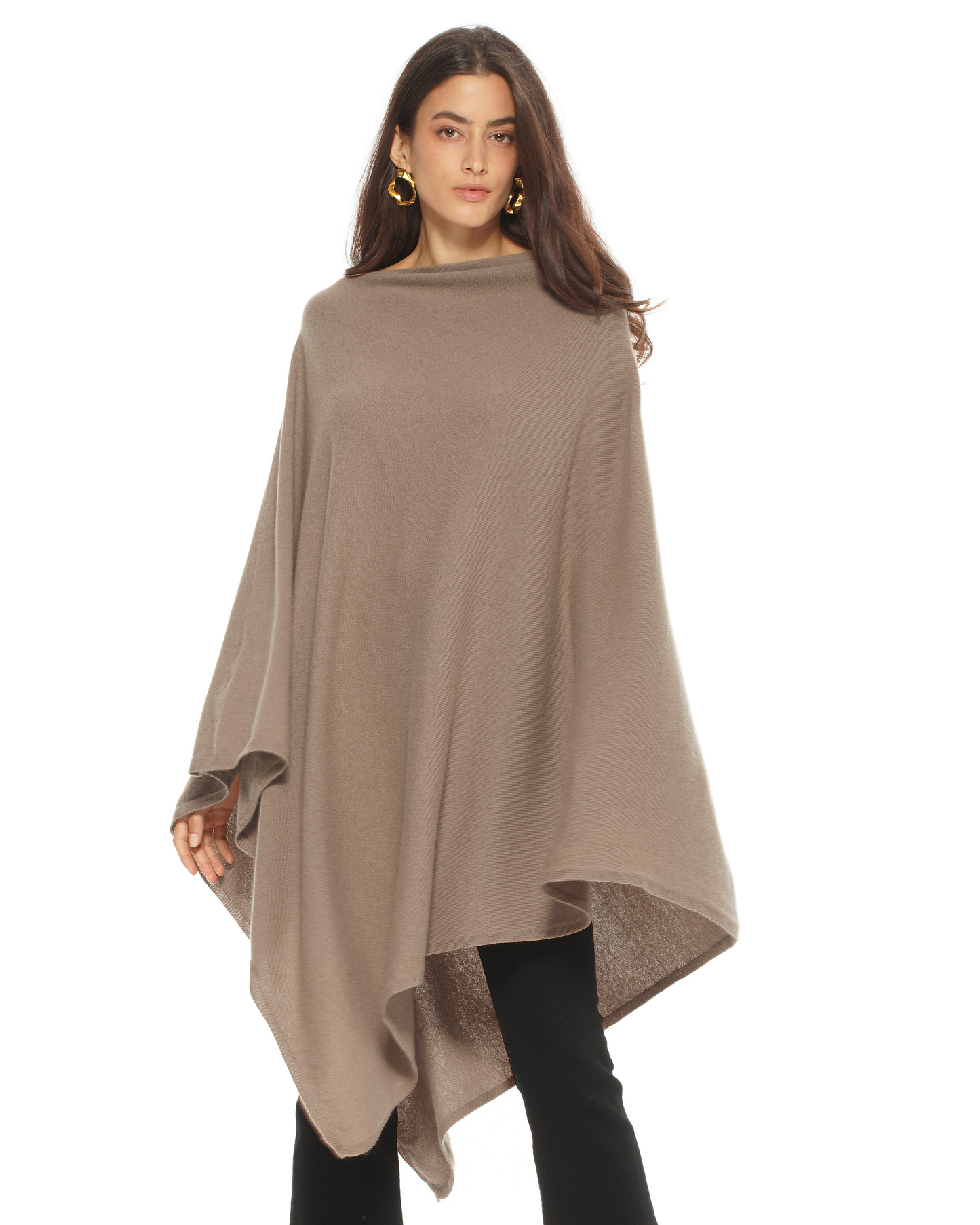 Women's Pure Cashmere Long Poncho Taupe