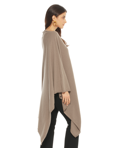 Women's Pure Cashmere Long Poncho Taupe