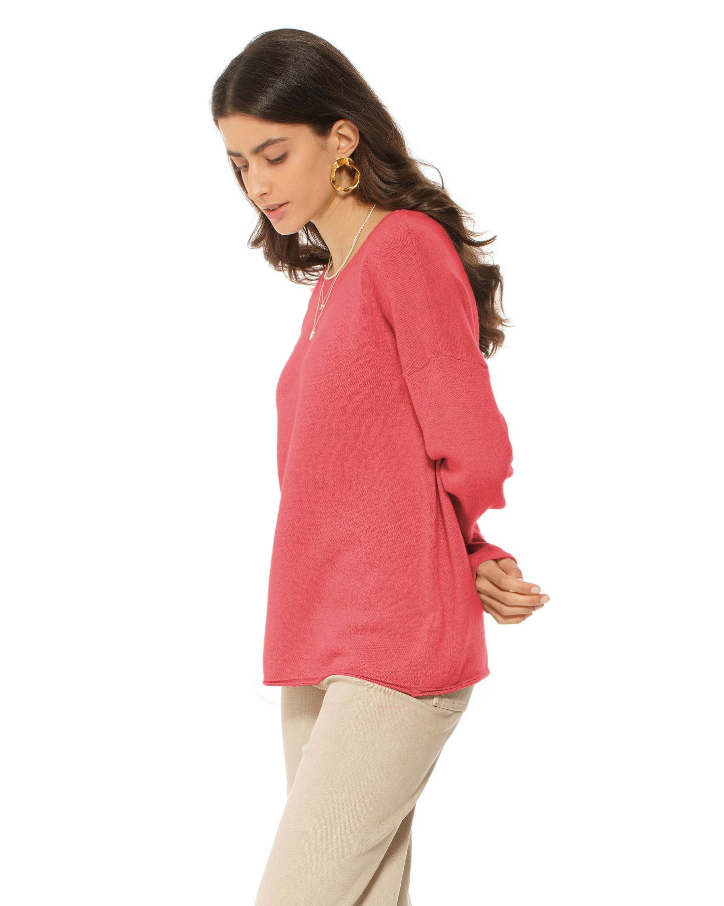 Women's Pure Cashmere Lounge Sweater Coral Red