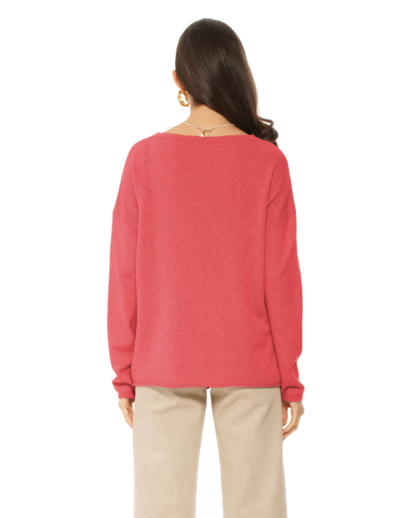 Women's Pure Cashmere Lounge Sweater Coral Red