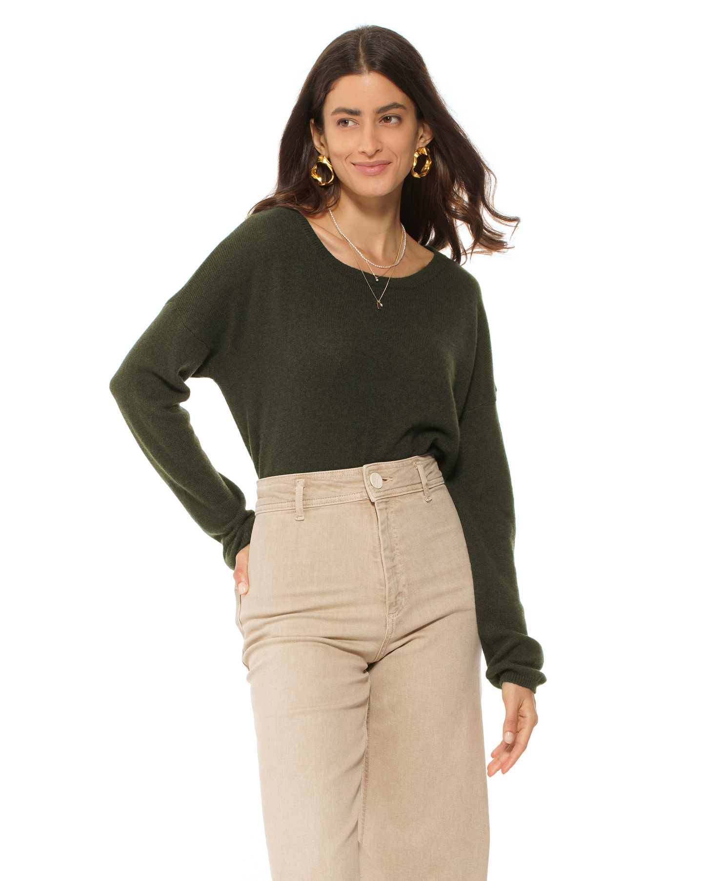 Women's Pure Cashmere Lounge Sweater Olive Green