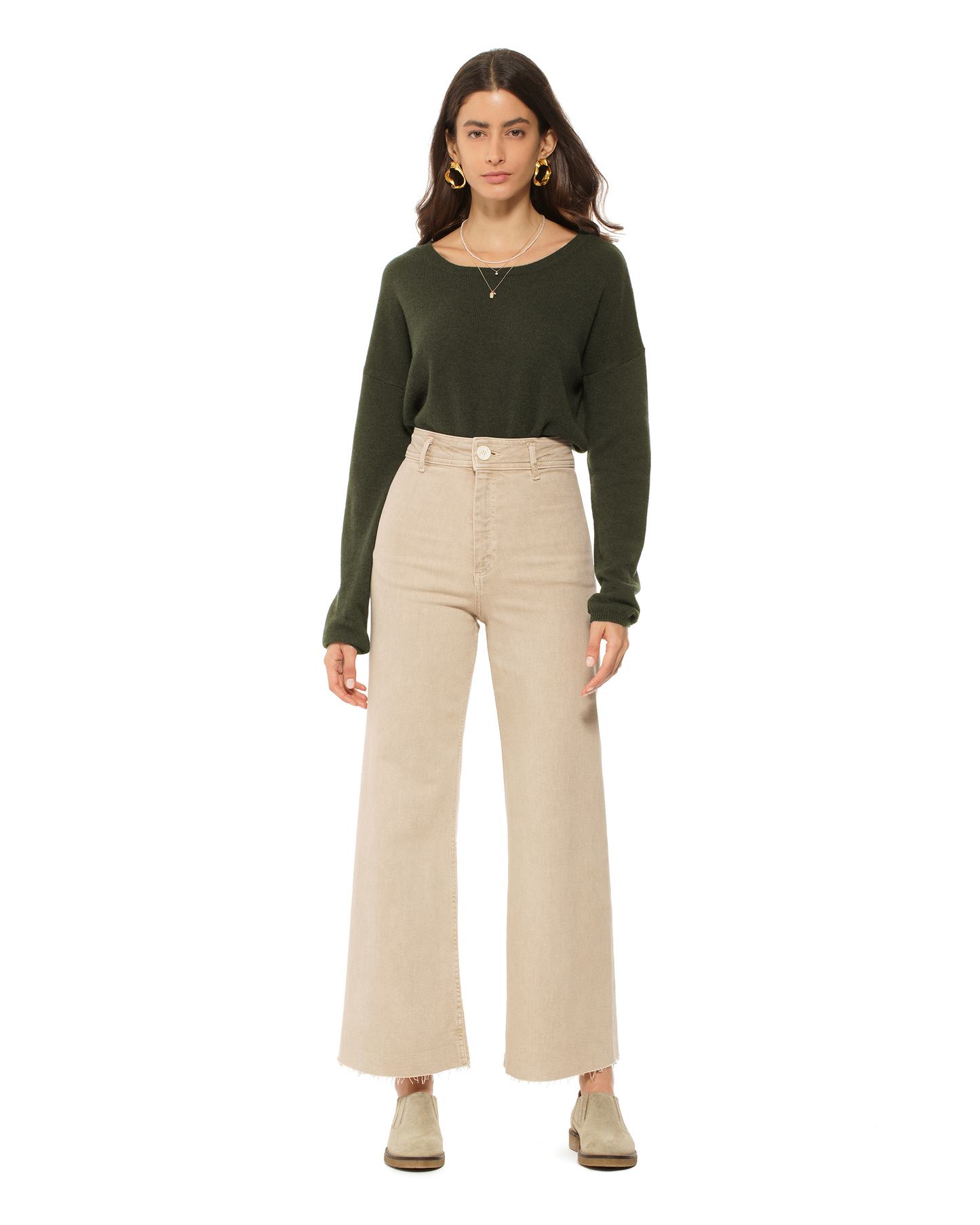 Women's Pure Cashmere Lounge Sweater Olive Green