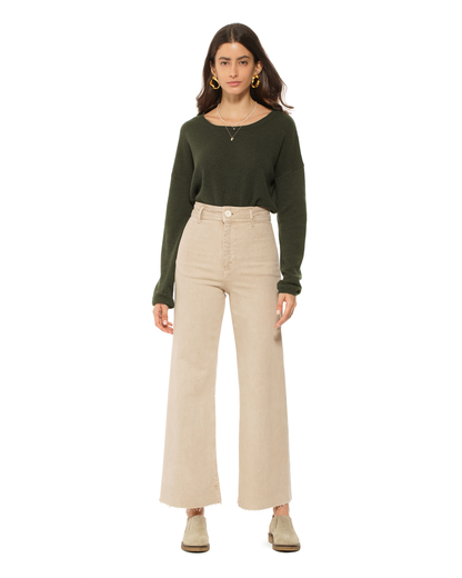 Women's Pure Cashmere Lounge Sweater Olive Green
