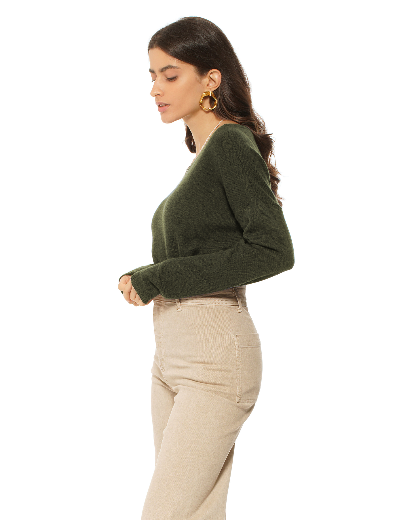 Women's Pure Cashmere Lounge Sweater Olive Green
