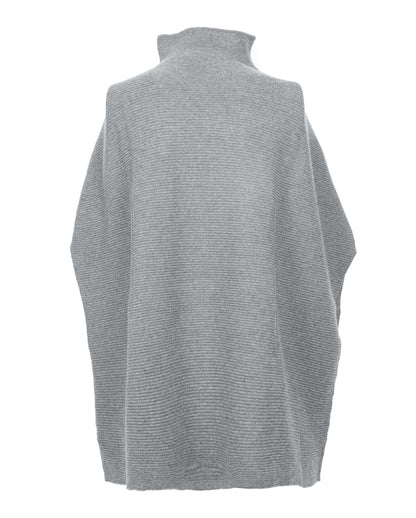 Funnel Neck Poncho Cashmere Melange Gray 2 Made In Italy