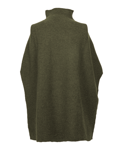 Women's Pure Cashmere Funnel Neck Poncho Olive Green