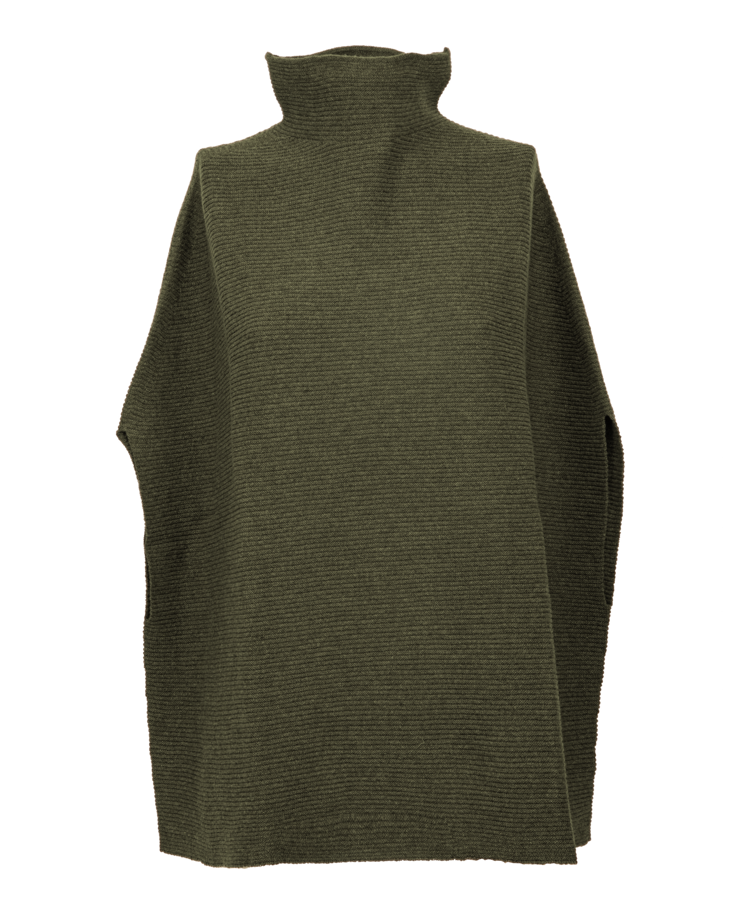 Women's Pure Cashmere Funnel Neck Poncho Olive Green