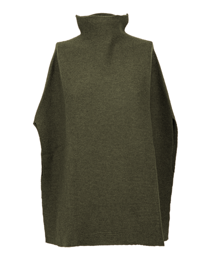 Women's Pure Cashmere Funnel Neck Poncho Olive Green