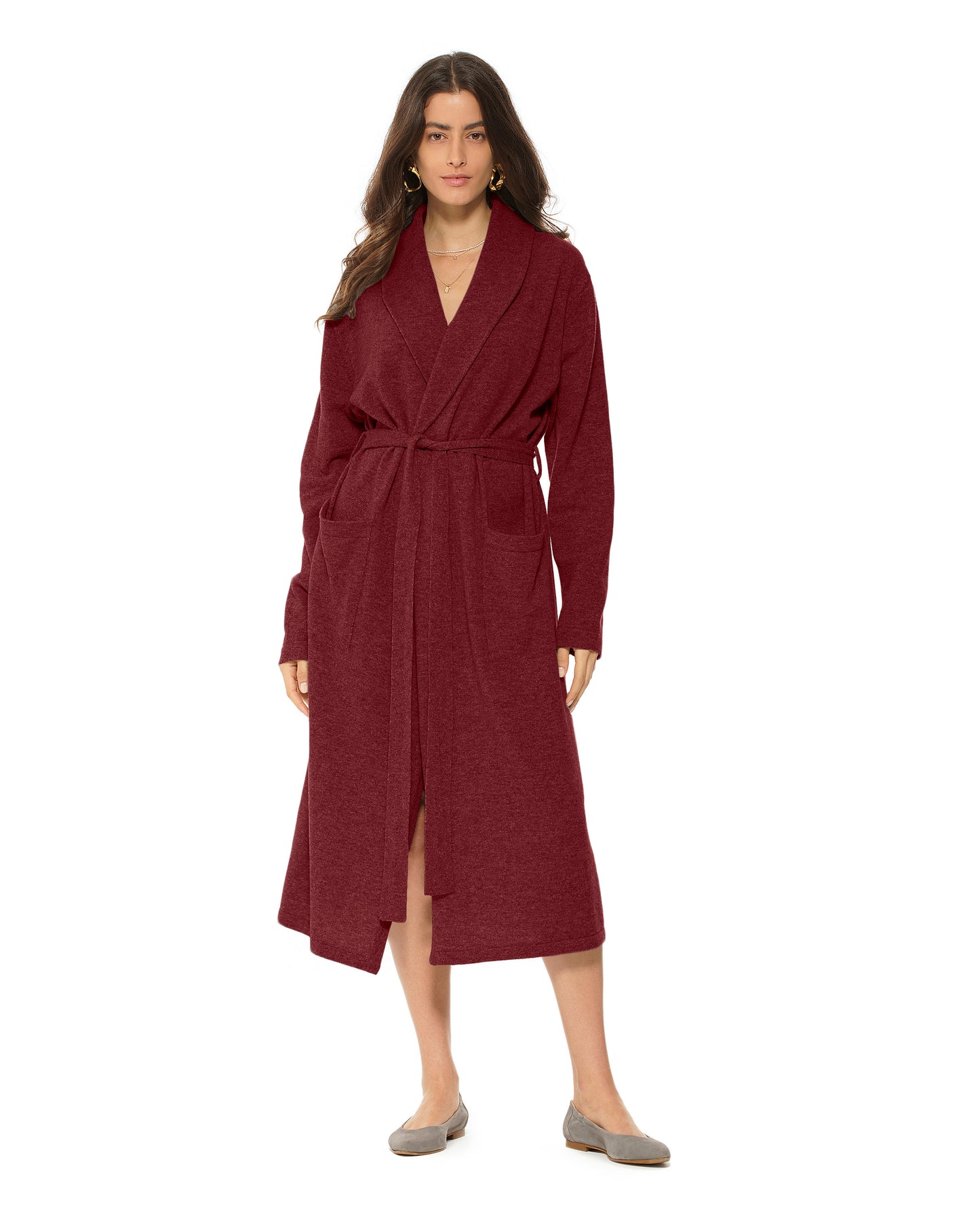 Women's Pure Cashmere Knit Robe Bordeaux