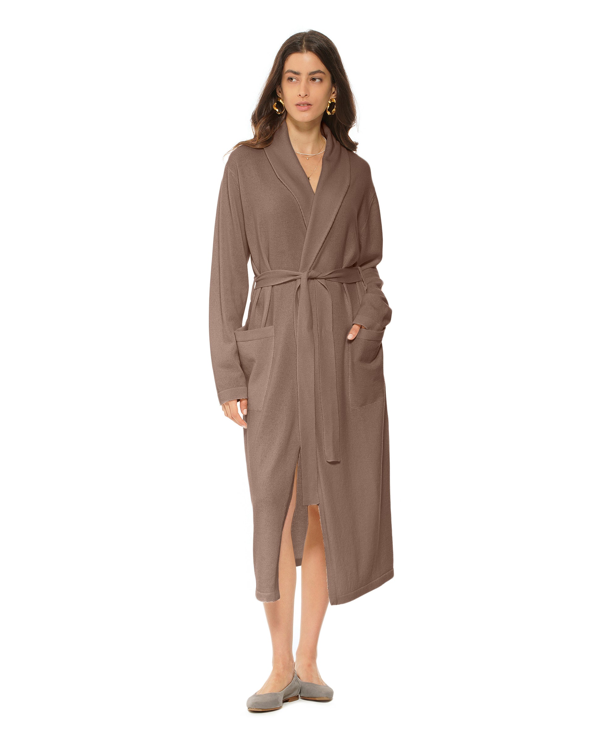 Pure Cashmere Knit Robe Made In Italy Brown 1