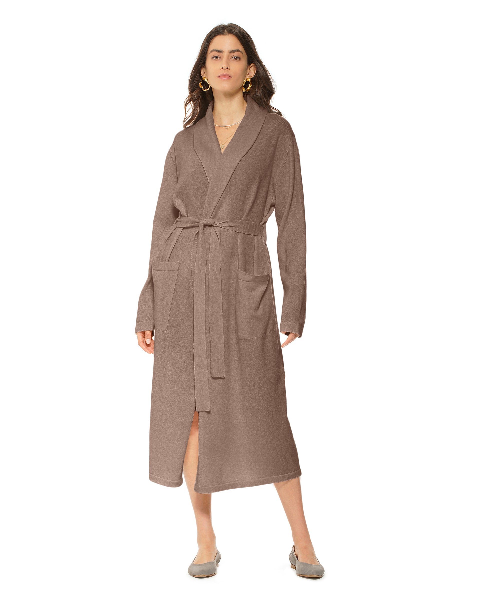 Pure Cashmere Knit Robe Made In Italy Brown 2