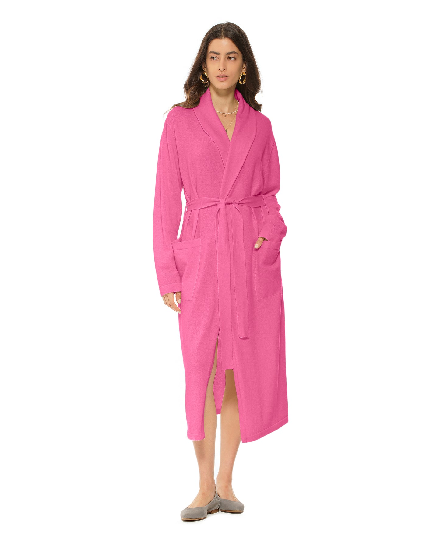 Women's Pure Cashmere Knit Robe Fuchsia