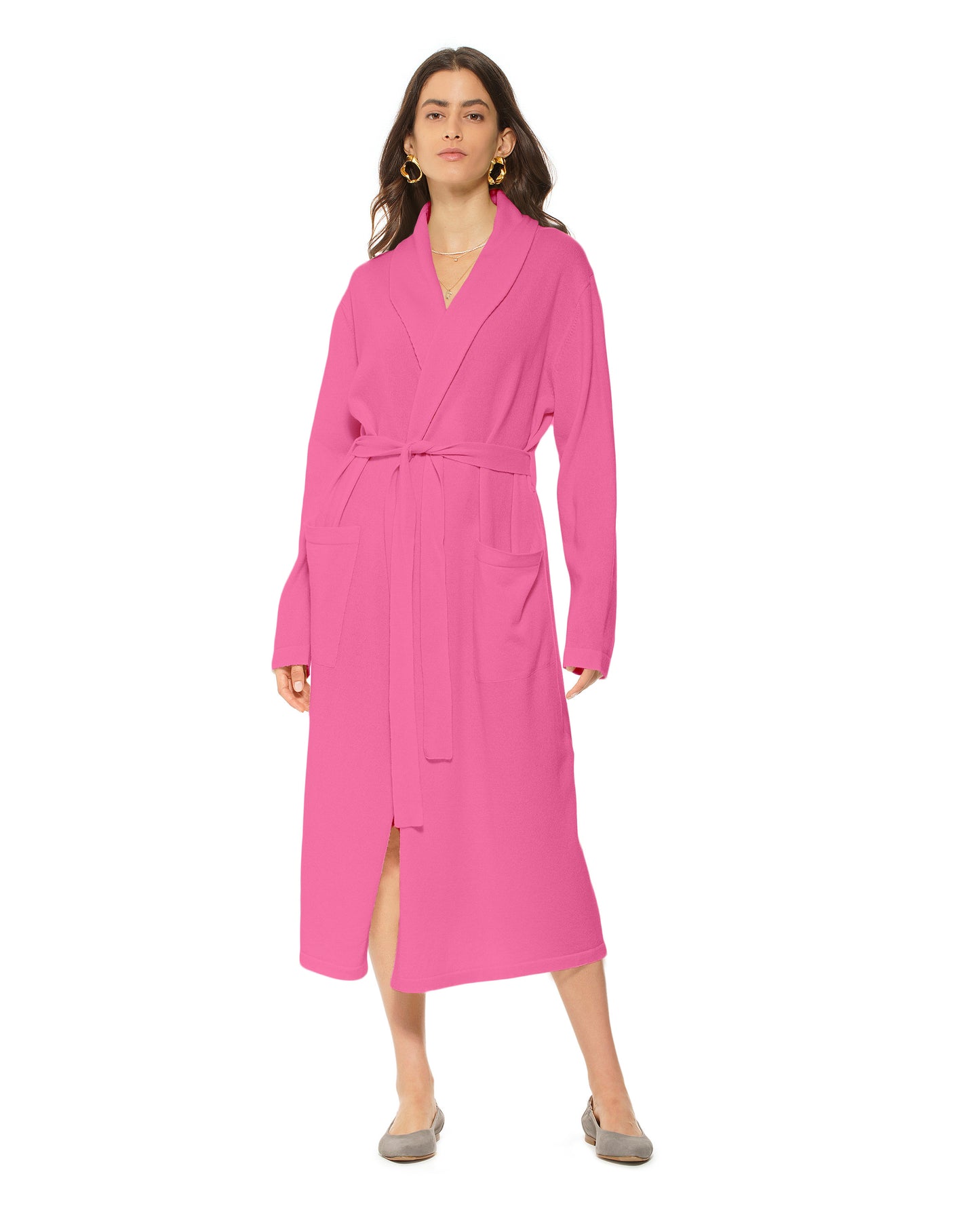 Women's Pure Cashmere Knit Robe Fuchsia