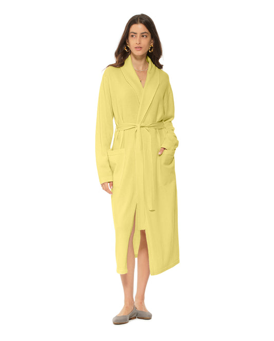 Women's Pure Cashmere Knit Robe Lemon Yellow
