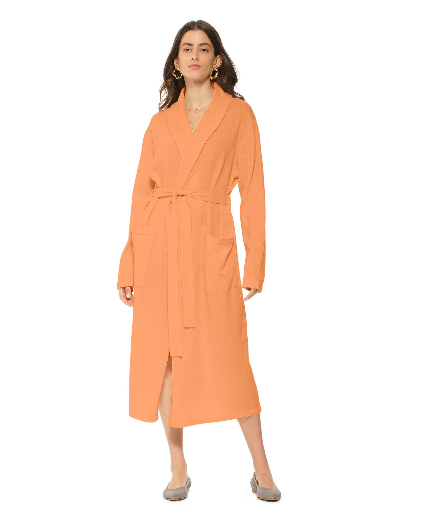 Women's Pure Cashmere Knit Robe Milk Orange