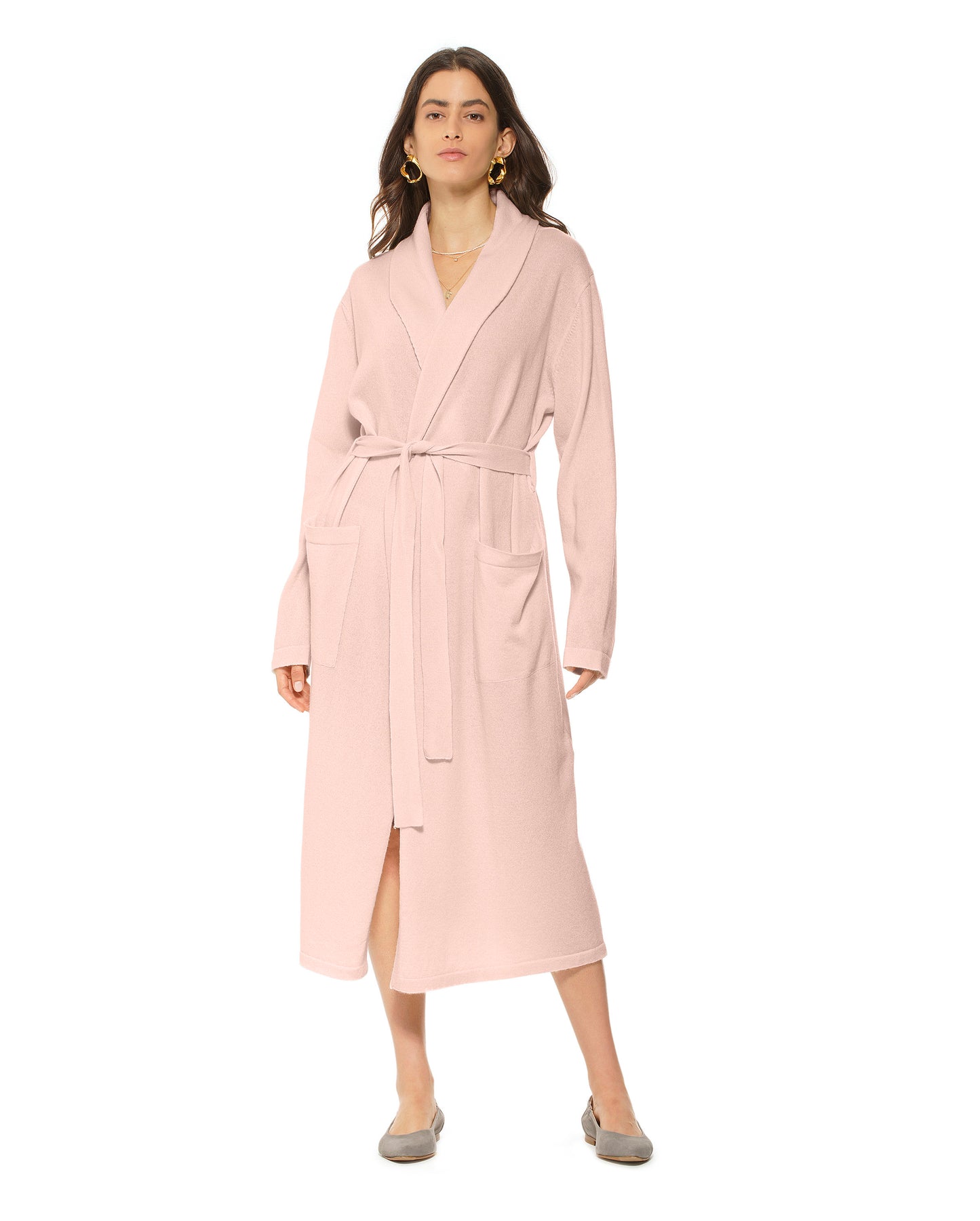 Women's Pure Cashmere Knit Robe Peach