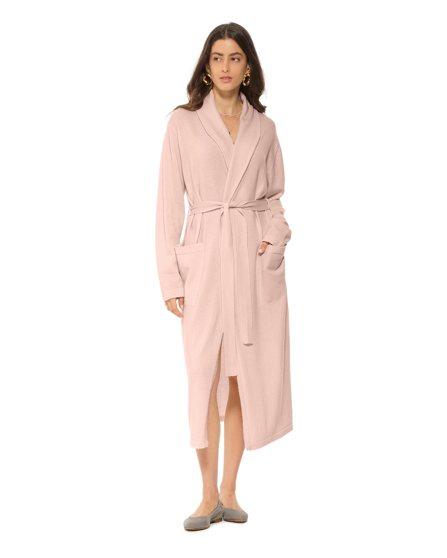 Women's Pure Cashmere Knit Robe Peach