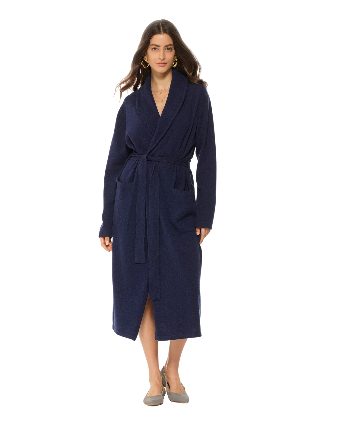 Pure Cashmere Knit Robe Made In Italy Blue 1