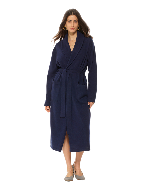 Pure Cashmere Knit Robe Made In Italy Blue 1