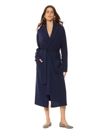 Pure Cashmere Knit Robe Made In Italy Blue 2