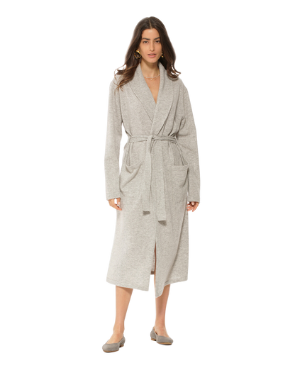 Pure Cashmere Knit Robe Made In Italy Light Gray 1