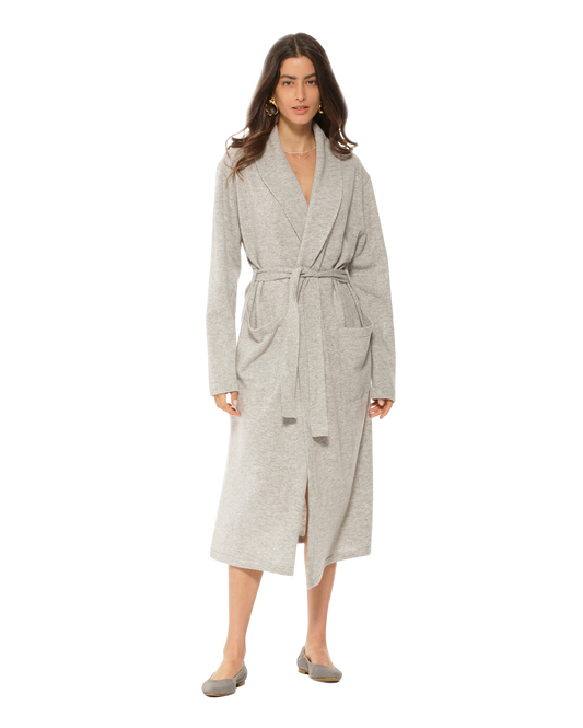 Pure Cashmere Knit Robe Made In Italy Light Gray 1