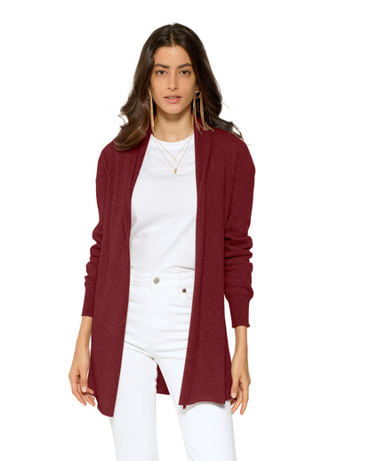 Women's Pure Cashmere Open Front Cardigan Bordeaux