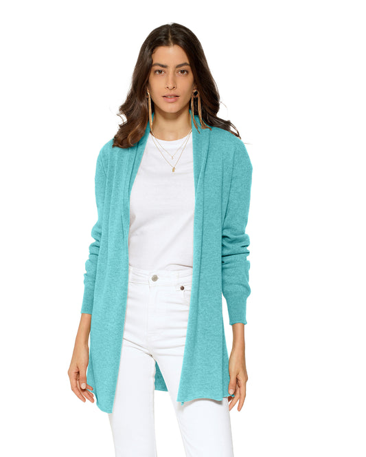 Women's Pure Cashmere Open Front Cardigan Cyan